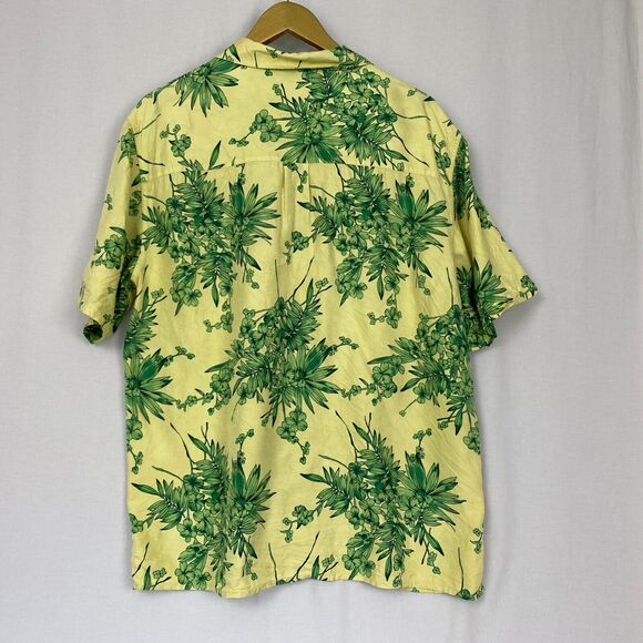 Jos A Bank Silk Shirt Men Medium Tropical Button Up Pocket Floral Green Yellow - Picture 4 of 12